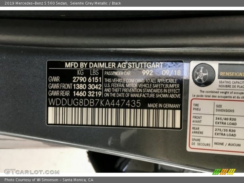 Selenite Grey Metallic / Black 2019 Mercedes-Benz S 560 Sedan