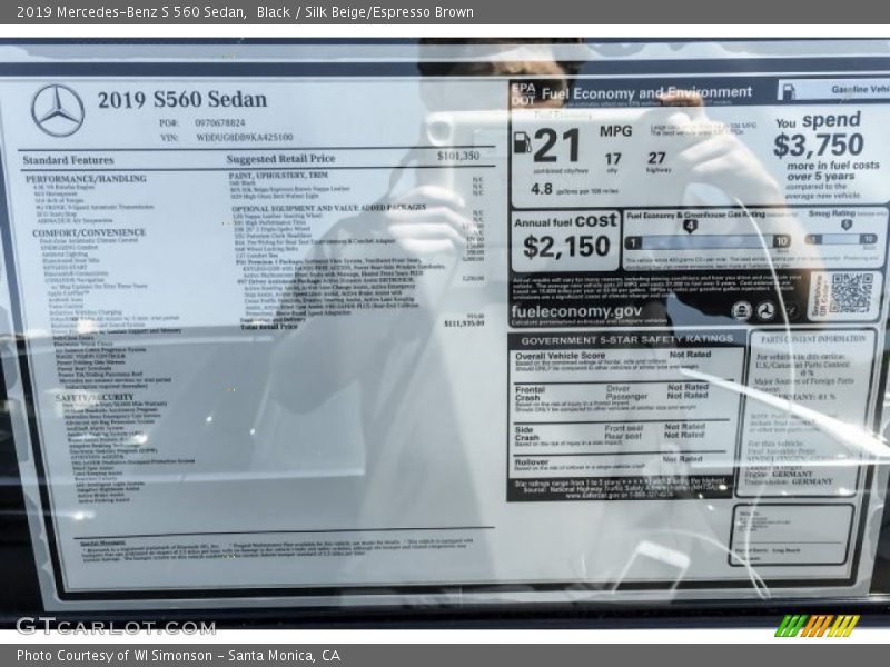 Black / Silk Beige/Espresso Brown 2019 Mercedes-Benz S 560 Sedan