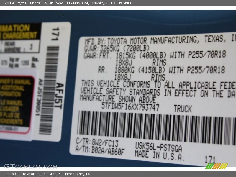 2019 Tundra TSS Off Road CrewMax 4x4 Cavalry Blue Color Code 8W2