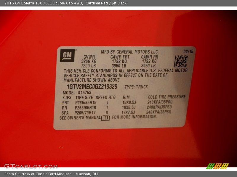 Cardinal Red / Jet Black 2016 GMC Sierra 1500 SLE Double Cab 4WD
