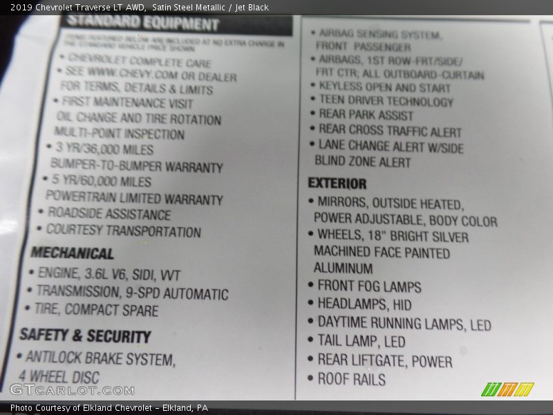 Satin Steel Metallic / Jet Black 2019 Chevrolet Traverse LT AWD