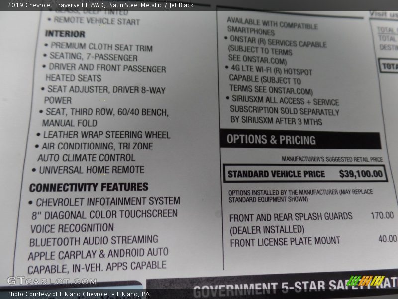 Satin Steel Metallic / Jet Black 2019 Chevrolet Traverse LT AWD