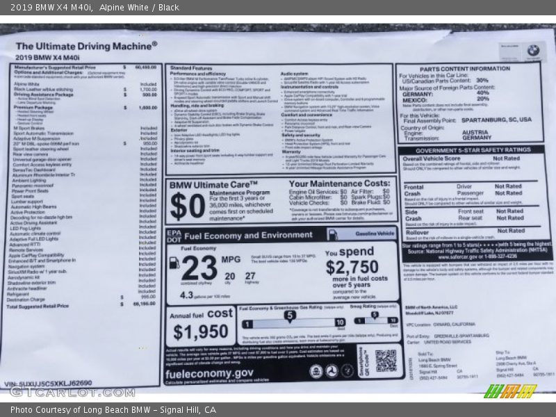  2019 X4 M40i Window Sticker