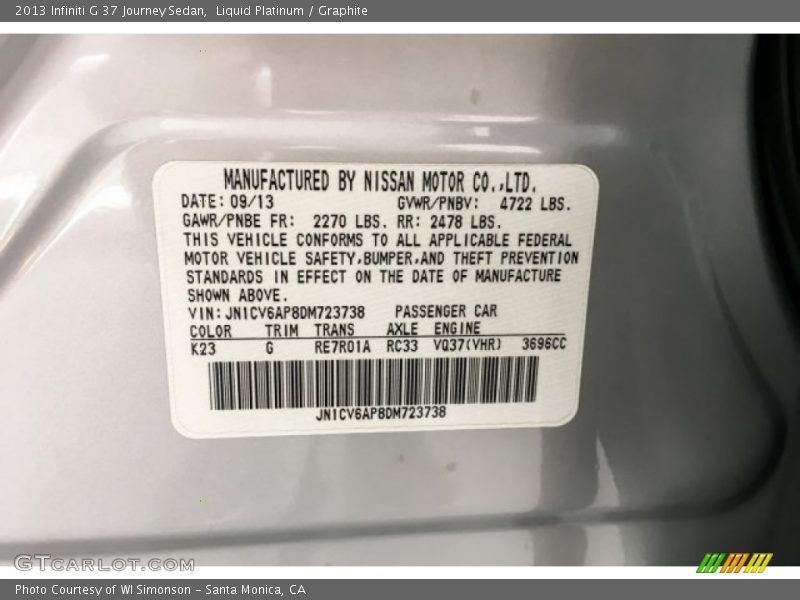 Liquid Platinum / Graphite 2013 Infiniti G 37 Journey Sedan