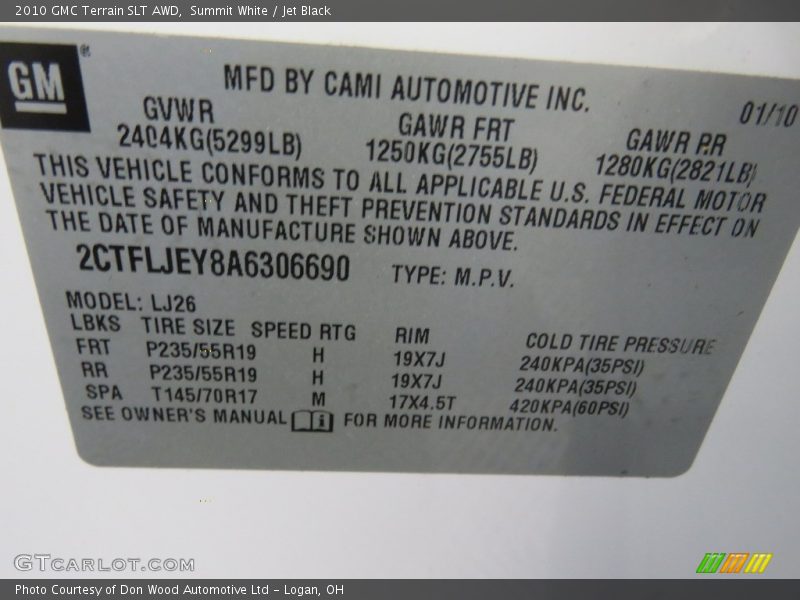 Summit White / Jet Black 2010 GMC Terrain SLT AWD
