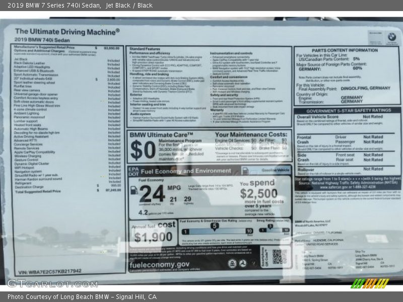 Jet Black / Black 2019 BMW 7 Series 740i Sedan