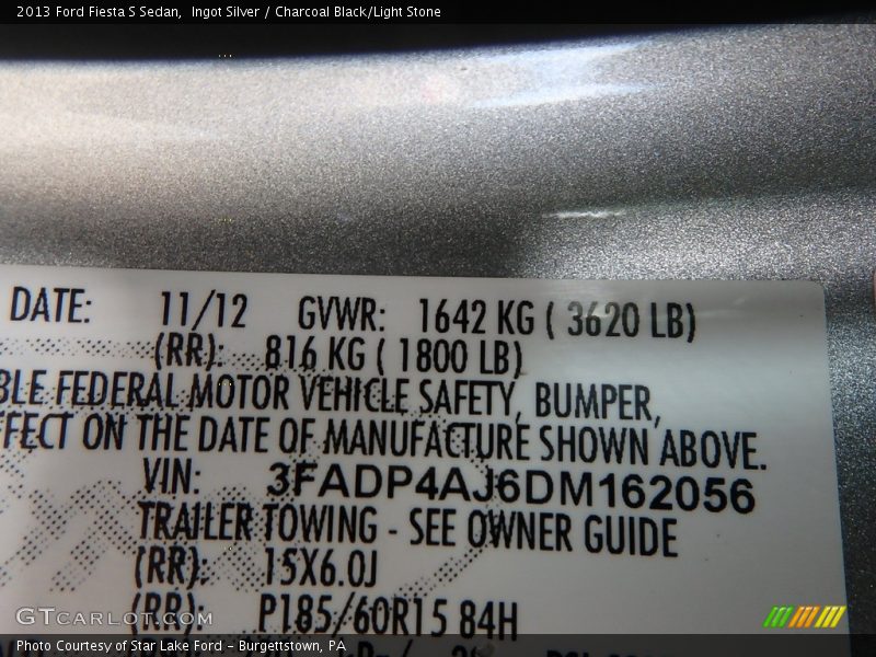 Ingot Silver / Charcoal Black/Light Stone 2013 Ford Fiesta S Sedan