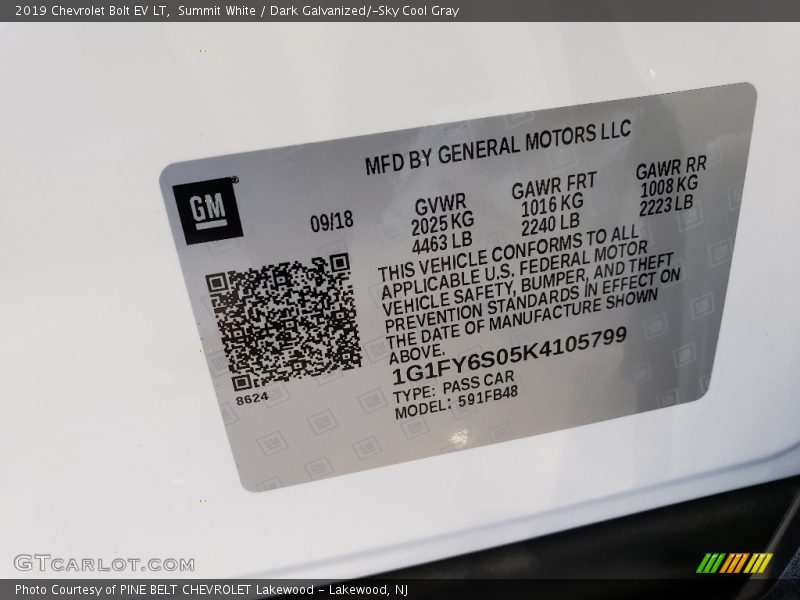 Summit White / Dark Galvanized/­Sky Cool Gray 2019 Chevrolet Bolt EV LT