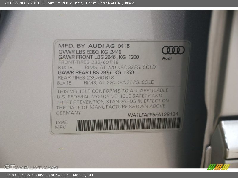 Florett Silver Metallic / Black 2015 Audi Q5 2.0 TFSI Premium Plus quattro