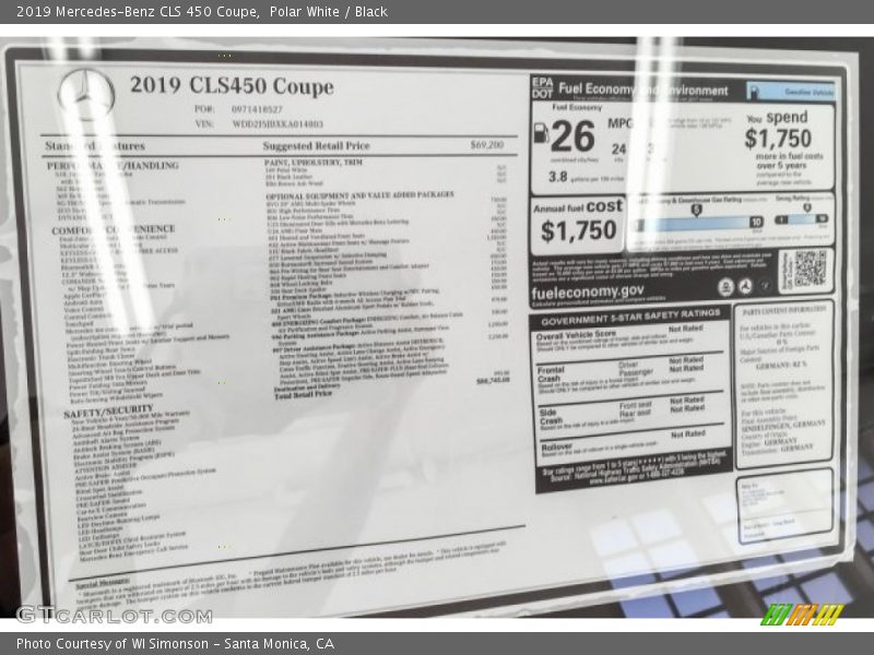 Polar White / Black 2019 Mercedes-Benz CLS 450 Coupe