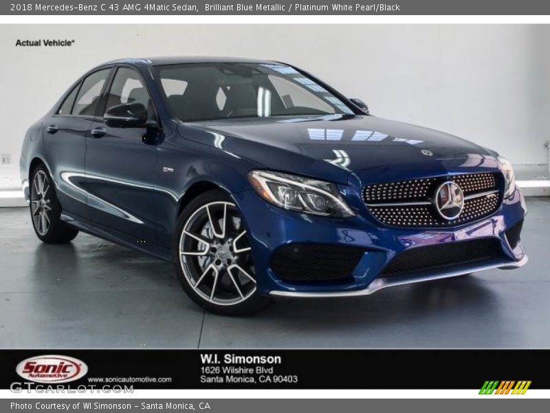 Brilliant Blue Metallic / Platinum White Pearl/Black 2018 Mercedes-Benz C 43 AMG 4Matic Sedan