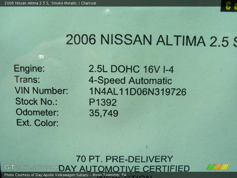 Smoke Metallic / Charcoal 2006 Nissan Altima 2.5 S