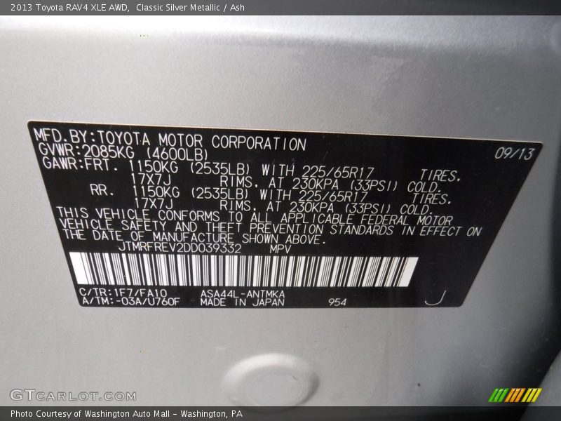 Classic Silver Metallic / Ash 2013 Toyota RAV4 XLE AWD