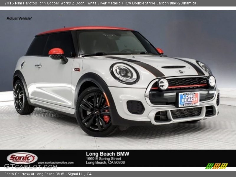 White Silver Metallic / JCW Double Stripe Carbon Black/Dinamica 2016 Mini Hardtop John Cooper Works 2 Door