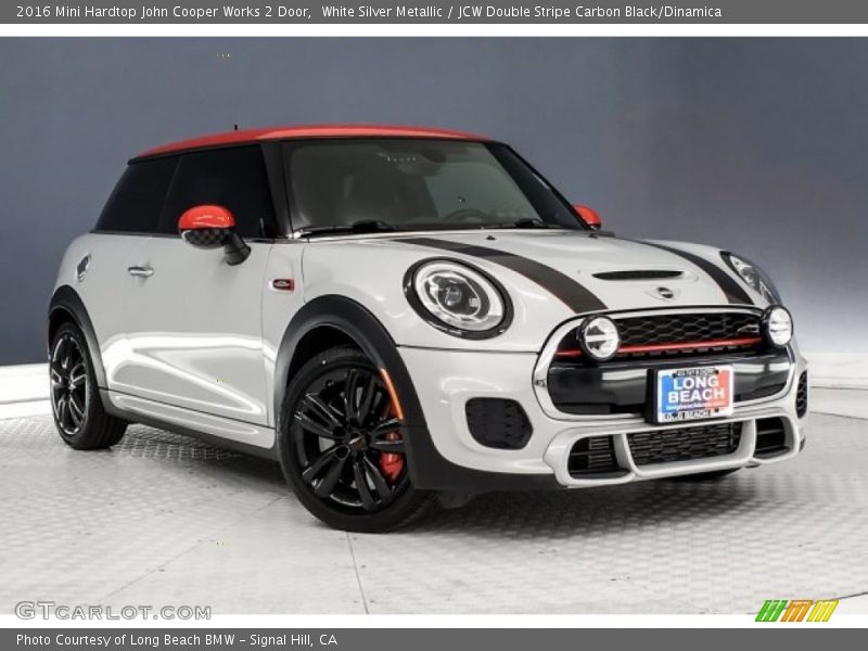 White Silver Metallic / JCW Double Stripe Carbon Black/Dinamica 2016 Mini Hardtop John Cooper Works 2 Door