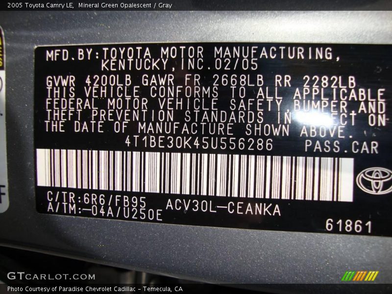 Mineral Green Opalescent / Gray 2005 Toyota Camry LE