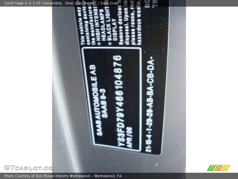 Steel Gray Metallic / Slate Gray 2006 Saab 9-3 2.0T Convertible