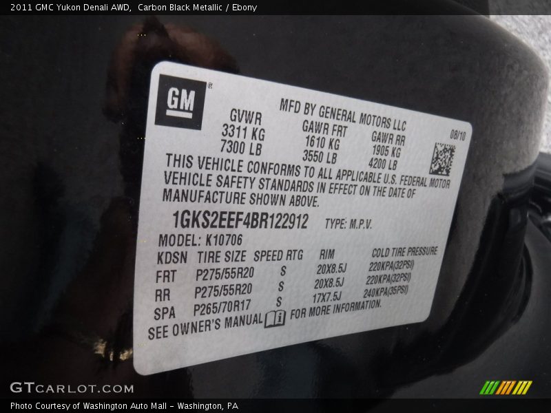 Carbon Black Metallic / Ebony 2011 GMC Yukon Denali AWD