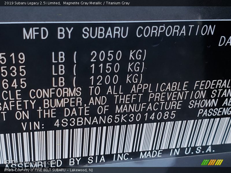 Magnetite Gray Metallic / Titanium Gray 2019 Subaru Legacy 2.5i Limited