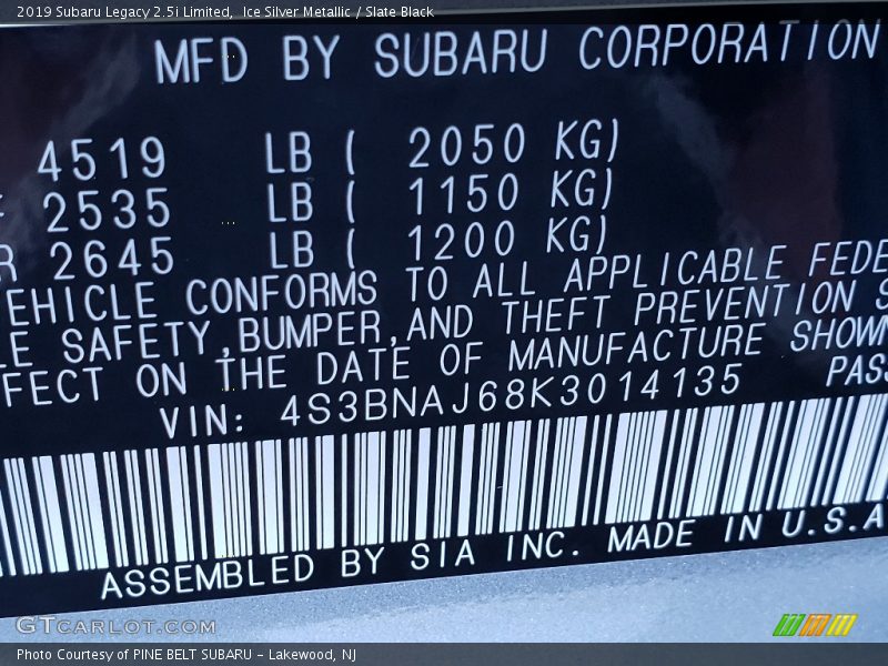 Ice Silver Metallic / Slate Black 2019 Subaru Legacy 2.5i Limited