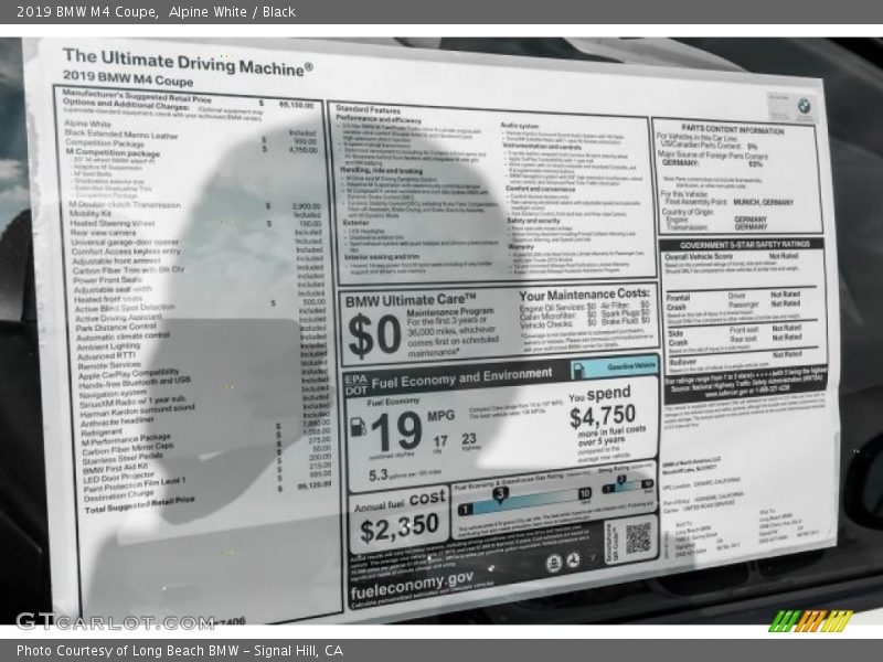  2019 M4 Coupe Window Sticker