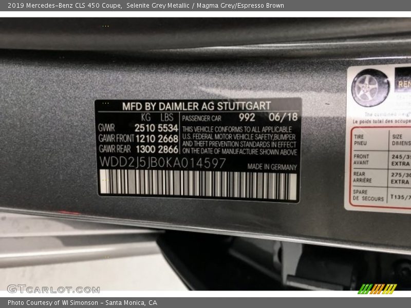 Selenite Grey Metallic / Magma Grey/Espresso Brown 2019 Mercedes-Benz CLS 450 Coupe