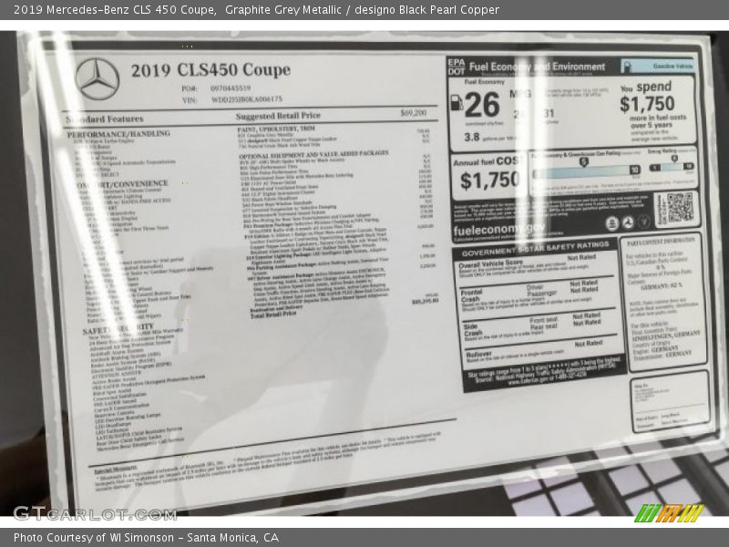  2019 CLS 450 Coupe Window Sticker