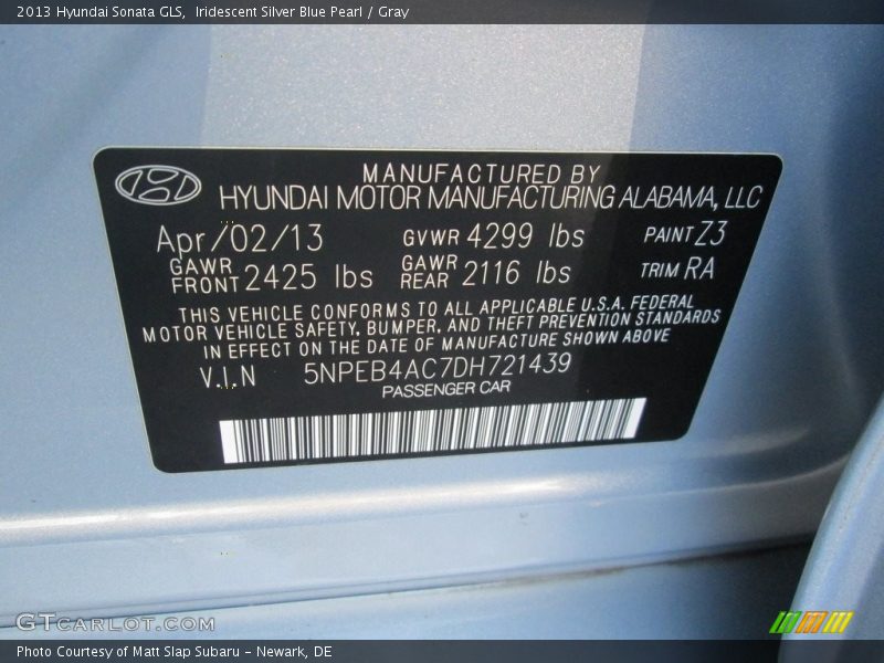 Iridescent Silver Blue Pearl / Gray 2013 Hyundai Sonata GLS