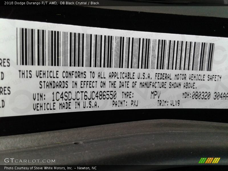 DB Black Crystal / Black 2018 Dodge Durango R/T AWD