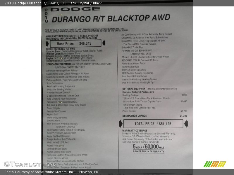 DB Black Crystal / Black 2018 Dodge Durango R/T AWD