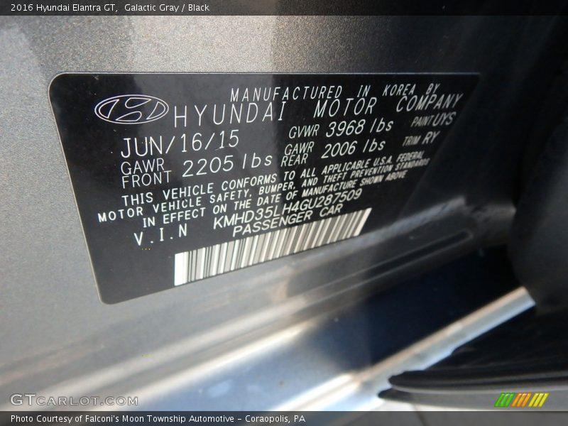 Galactic Gray / Black 2016 Hyundai Elantra GT