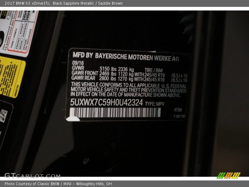 Black Sapphire Metallic / Saddle Brown 2017 BMW X3 xDrive35i