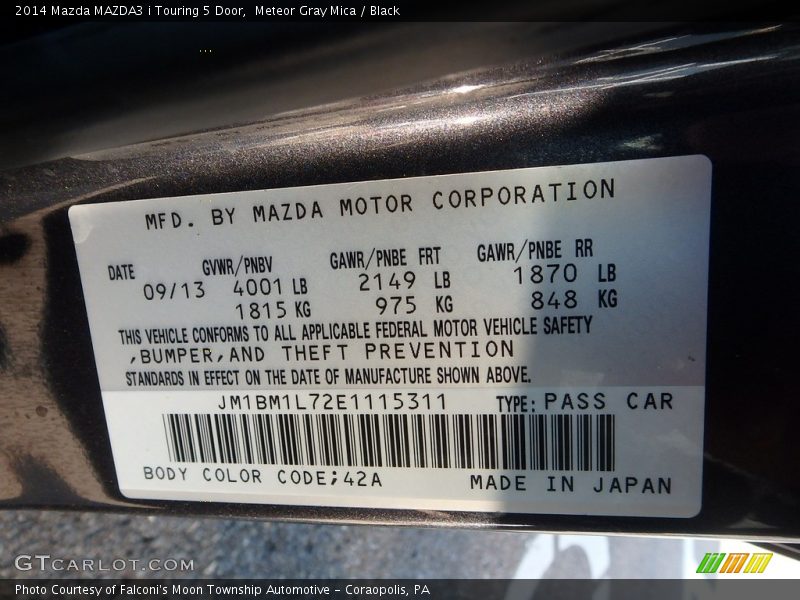 Meteor Gray Mica / Black 2014 Mazda MAZDA3 i Touring 5 Door