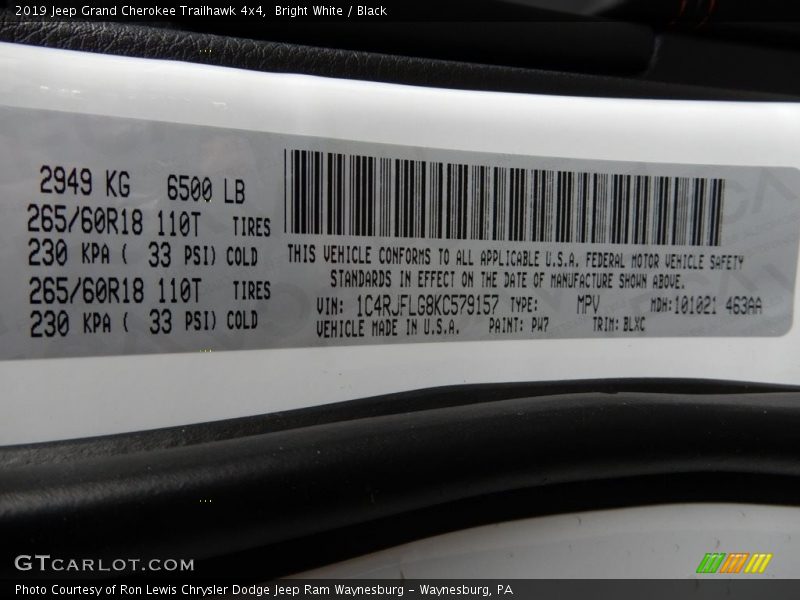 Bright White / Black 2019 Jeep Grand Cherokee Trailhawk 4x4