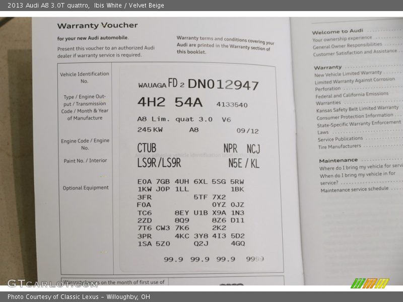 Ibis White / Velvet Beige 2013 Audi A8 3.0T quattro
