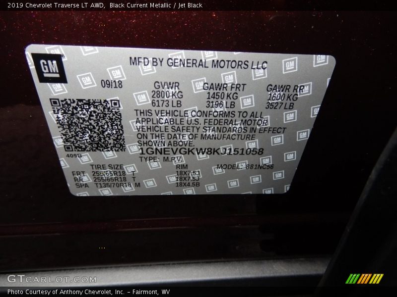 Black Current Metallic / Jet Black 2019 Chevrolet Traverse LT AWD