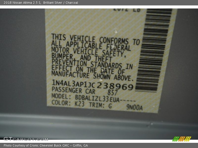 Brilliant Silver / Charcoal 2018 Nissan Altima 2.5 S