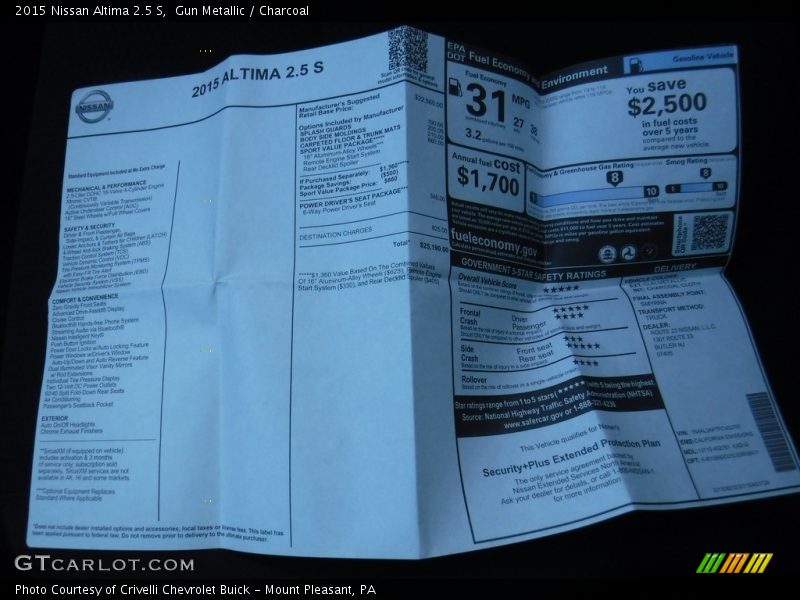 Gun Metallic / Charcoal 2015 Nissan Altima 2.5 S