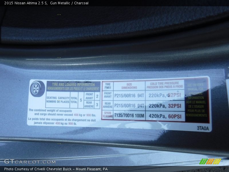 Gun Metallic / Charcoal 2015 Nissan Altima 2.5 S