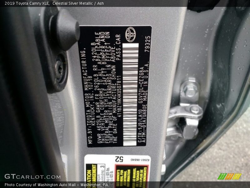 2019 Camry XLE Celestial Silver Metallic Color Code 1J9