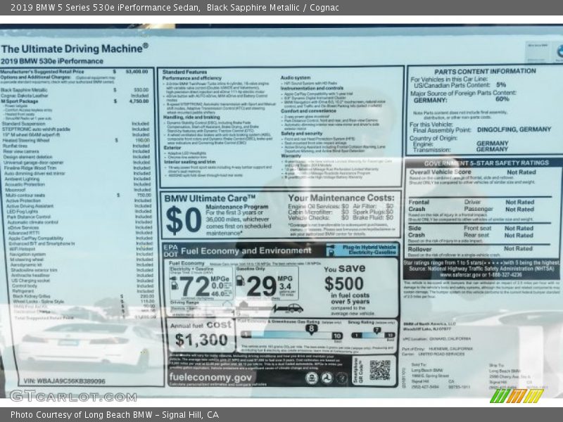 Black Sapphire Metallic / Cognac 2019 BMW 5 Series 530e iPerformance Sedan