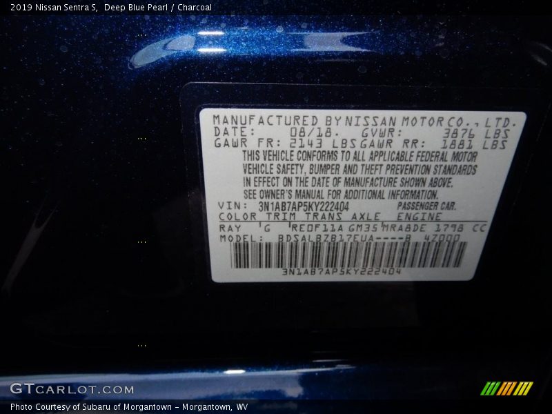 Deep Blue Pearl / Charcoal 2019 Nissan Sentra S