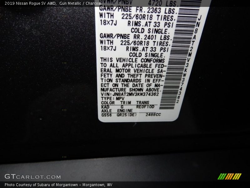 Gun Metallic / Charcoal 2019 Nissan Rogue SV AWD