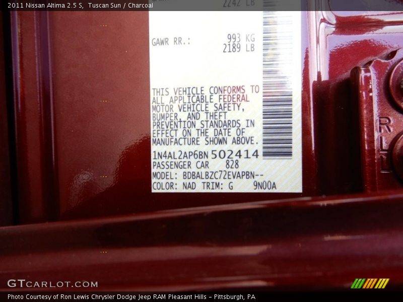 Tuscan Sun / Charcoal 2011 Nissan Altima 2.5 S