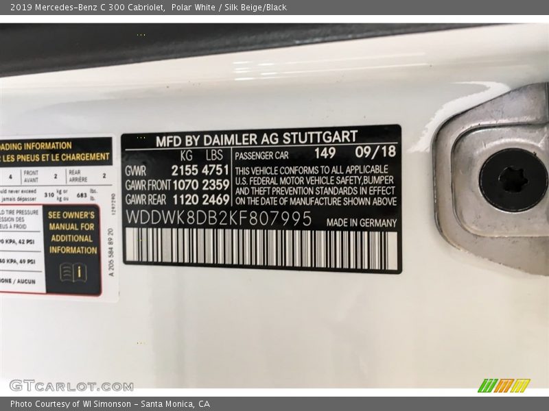 Polar White / Silk Beige/Black 2019 Mercedes-Benz C 300 Cabriolet