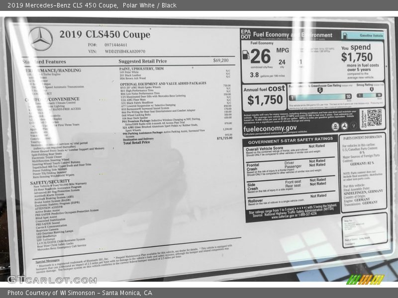  2019 CLS 450 Coupe Window Sticker