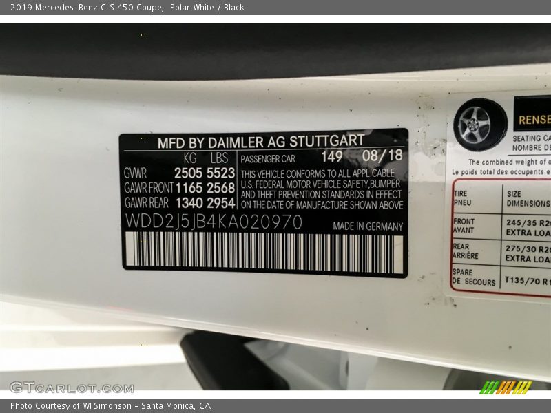 2019 CLS 450 Coupe Polar White Color Code 149