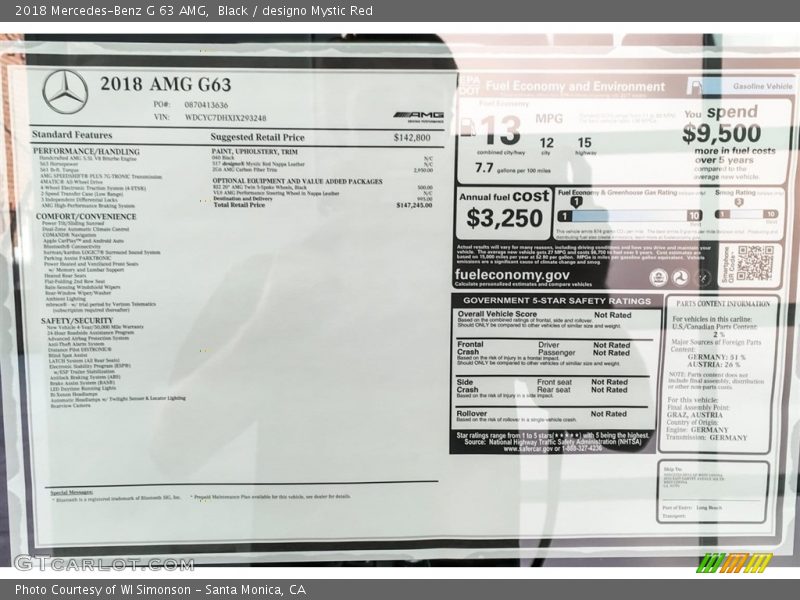  2018 G 63 AMG Window Sticker