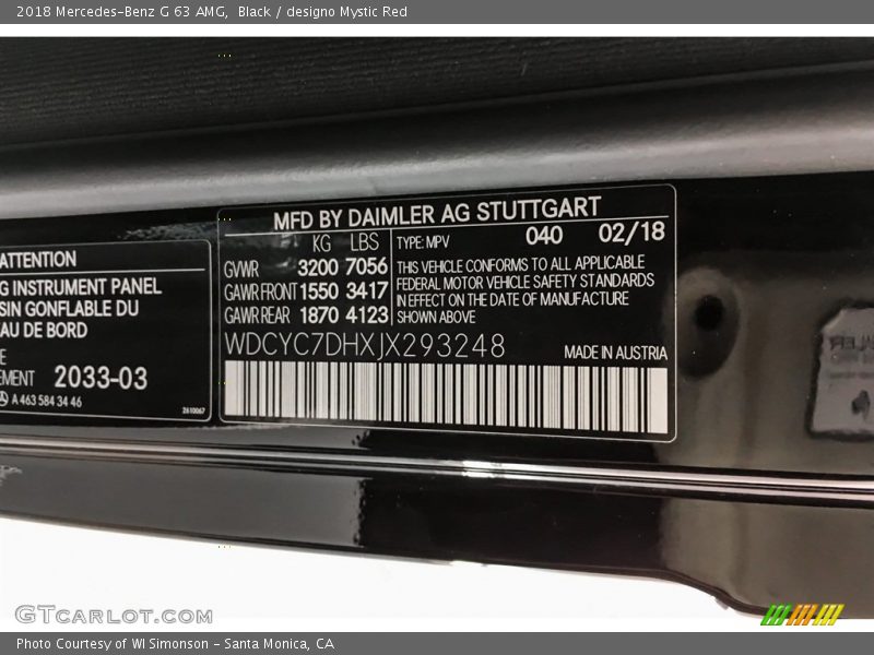 2018 G 63 AMG Black Color Code 040