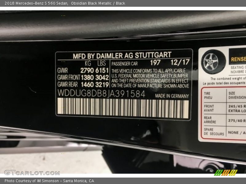 Obsidian Black Metallic / Black 2018 Mercedes-Benz S 560 Sedan